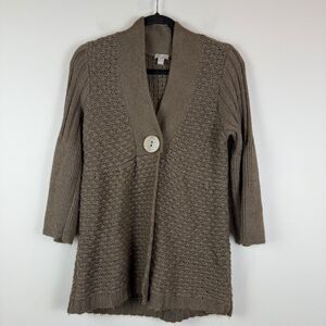 J.Jill Cardigan Womens Small Brown Chunky Knit V-Neck 3/4 Sleeve Sweater Classic